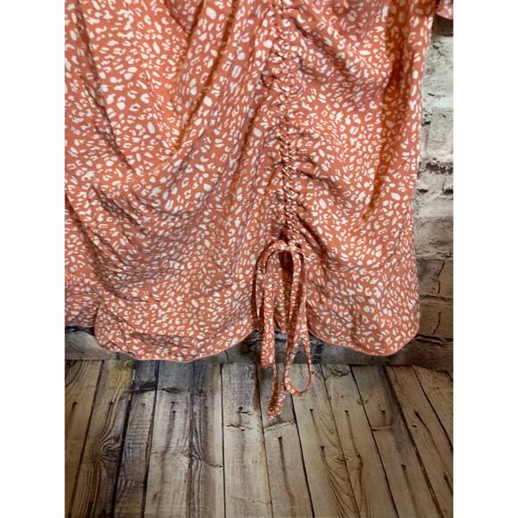 Suzanne Betro Midi Dress Womens 1XL Pink Cheetah Leopard Print Ruched Cinched - Picture 9 of 15